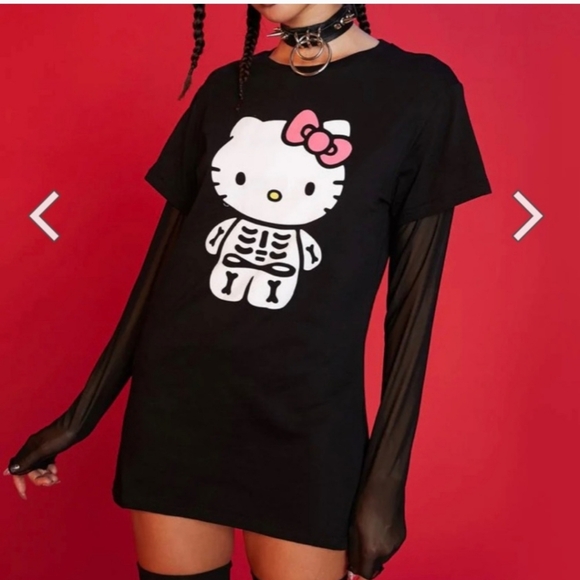 SALE! RARE Dolls Kill Hello Kitty long mesh sleeve shirt Spooky NEW - Picture 3 of 4